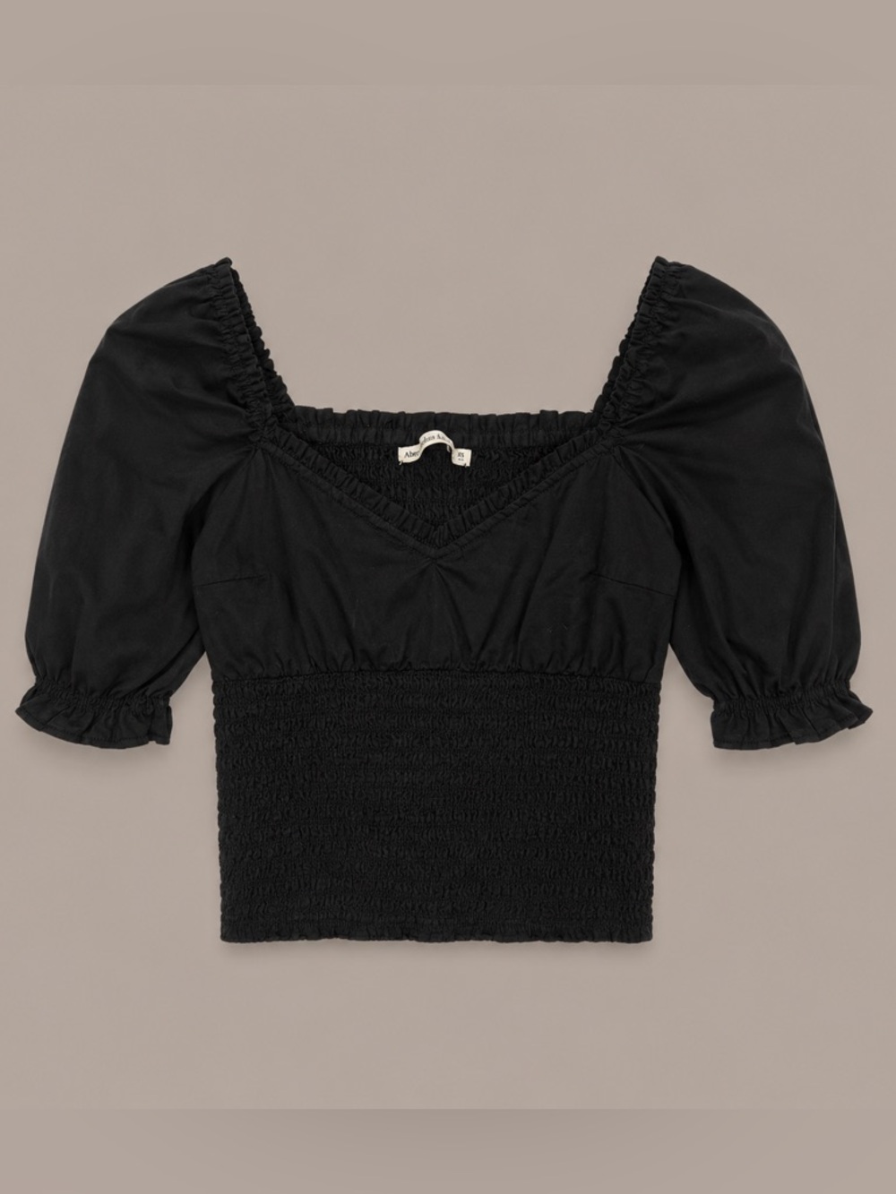 Abercrombie & Fitch Black Smocked Puff Sleeve Crop Top XS Cottagecore Coquette